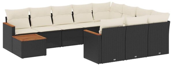11 részes fekete polyrattan kerti ülőgarnitúra párnákkal