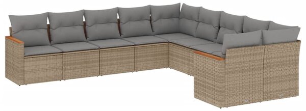 10 részes vegyes bézs polyrattan kerti ülőgarnitúra párnákkal