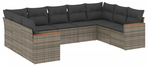 9 részes szürke polyrattan kerti ülőgarnitúra párnákkal