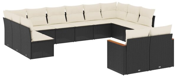 12 részes fekete polyrattan kerti ülőgarnitúra párnákkal