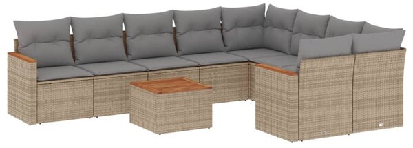 10 részes vegyes bézs polyrattan kerti ülőgarnitúra párnákkal