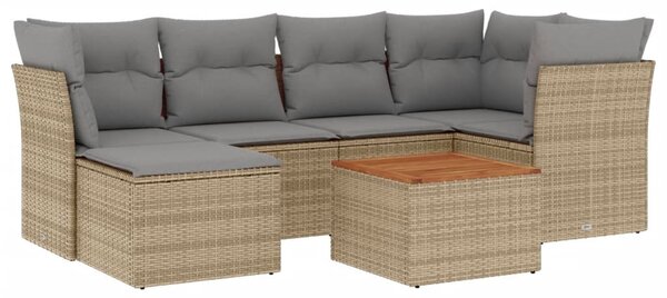 7 részes vegyes bézs polyrattan kerti ülőgarnitúra párnákkal