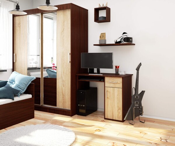 AKORD Furniture Factory PIN PK Íróasztal Laminált Wenge/Sonoma Tölgy Kihúzható Billentyűzettartóval