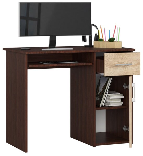 AKORD Furniture Factory PIN PK Íróasztal Laminált Wenge/Sonoma Tölgy Kihúzható Billentyűzettartóval