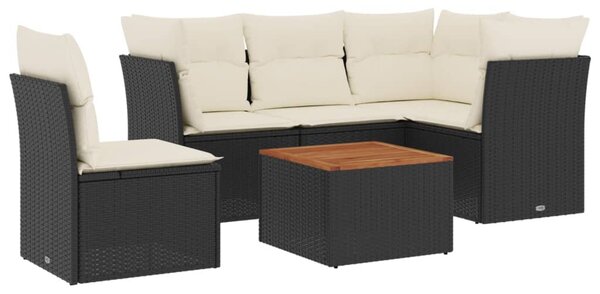 6 részes fekete polyrattan kerti ülőgarnitúra párnákkal