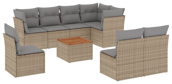 9 részes vegyes bézs polyrattan kerti ülőgarnitúra párnákkal