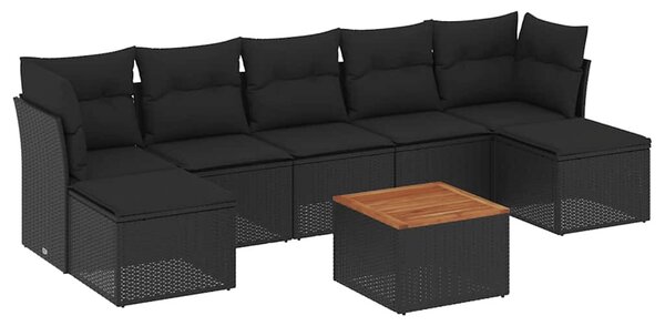 8 részes fekete polyrattan kerti ülőgarnitúra párnákkal