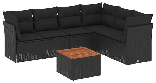 7 részes fekete polyrattan kerti ülőgarnitúra párnával