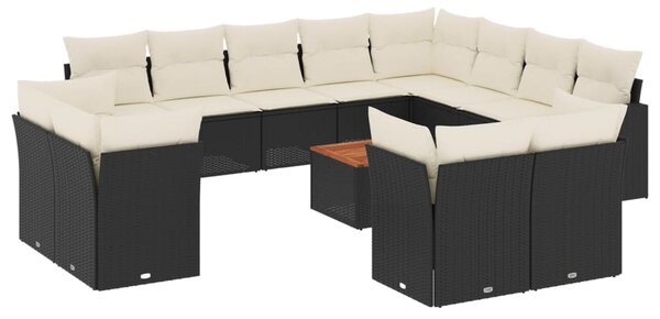 13 részes fekete polyrattan kerti ülőgarnitúra párnákkal