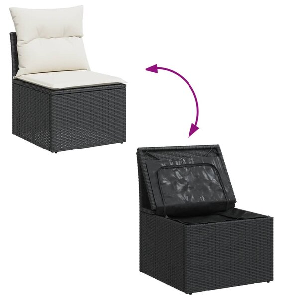6 részes fekete polyrattan kerti ülőgarnitúra párnákkal