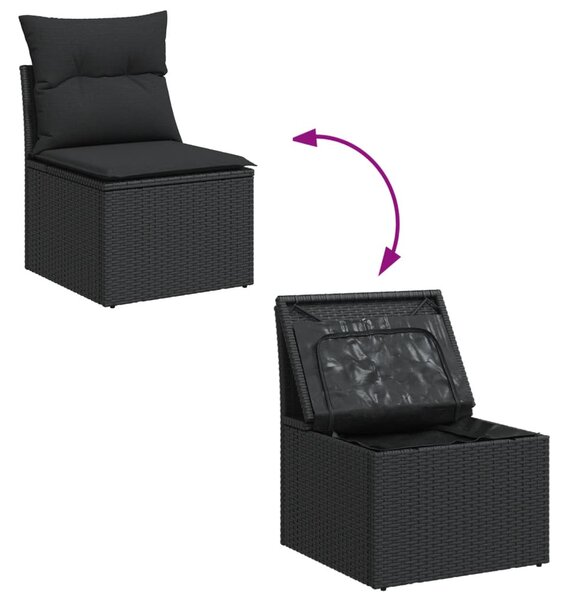 7 részes fekete polyrattan kerti ülőgarnitúra párnával
