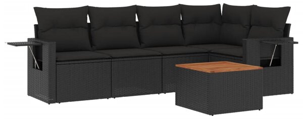 6 részes fekete polyrattan kerti ülőgarnitúra párnákkal