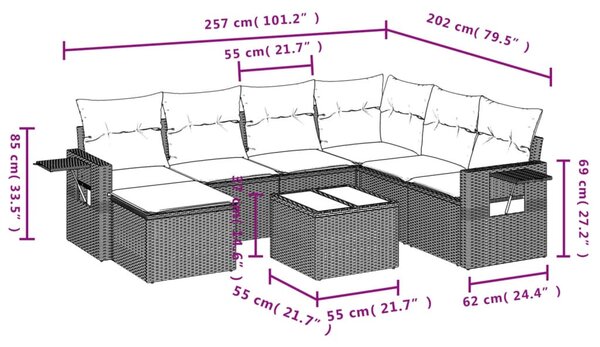 8 részes bézs polyrattan kerti ülőgarnitúra párnával