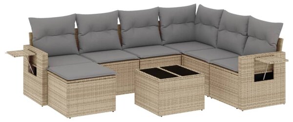 8 részes bézs polyrattan kerti ülőgarnitúra párnával