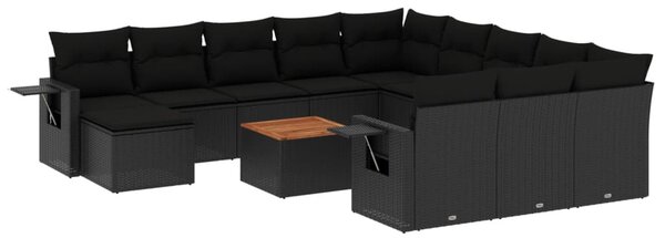 13 részes fekete polyrattan kerti ülőgarnitúra párnákkal