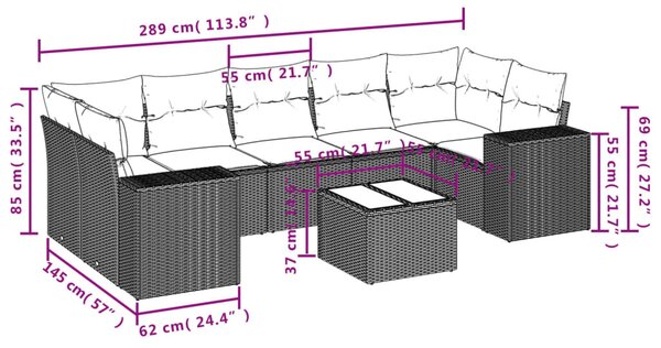 8 részes szürke polyrattan kerti ülőgarnitúra párnákkal