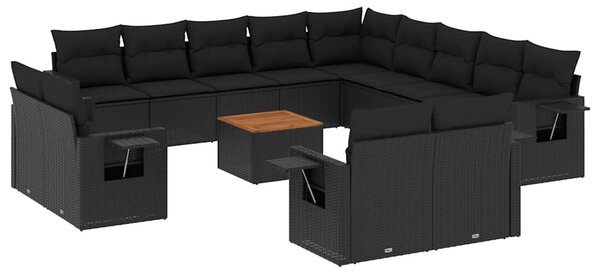 14 részes fekete polyrattan kerti ülőgarnitúra párnákkal