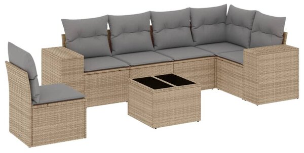 7 részes bézs polyrattan kerti ülőgarnitúra párnákkal