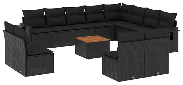 13 részes fekete polyrattan kerti ülőgarnitúra párnákkal