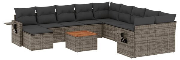 12 részes szürke polyrattan kerti ülőgarnitúra párnákkal