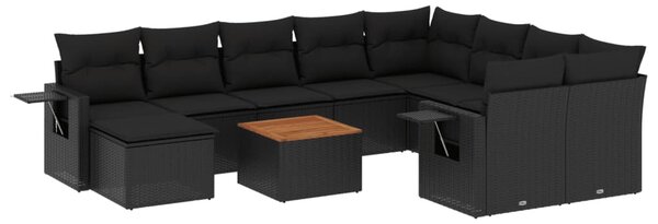 11 részes fekete polyrattan kerti ülőgarnitúra párnákkal