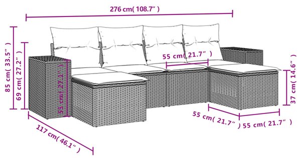 6 részes szürke polyrattan kerti ülőgarnitúra párnákkal