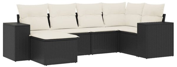 6 részes fekete polyrattan kerti ülőgarnitúra párnákkal