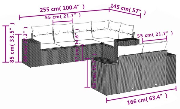 7 részes szürke polyrattan kerti ülőgarnitúra párnákkal