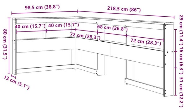 VidaXL Könyvespolc fejtámla L-alakú 80 cm tömörfa fenyőfa