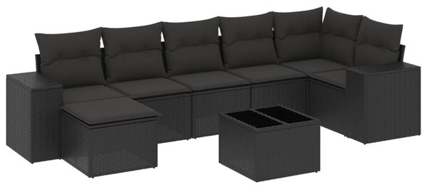 8 részes fekete polyrattan kerti ülőgarnitúra párnákkal