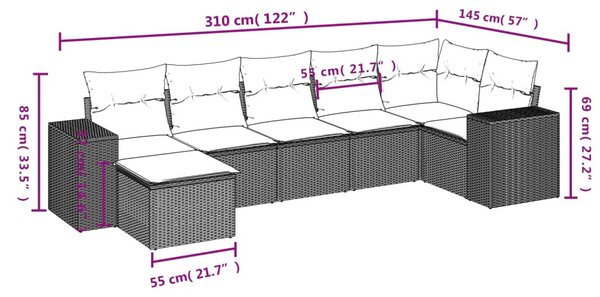7 részes bézs polyrattan kerti ülőgarnitúra párnákkal