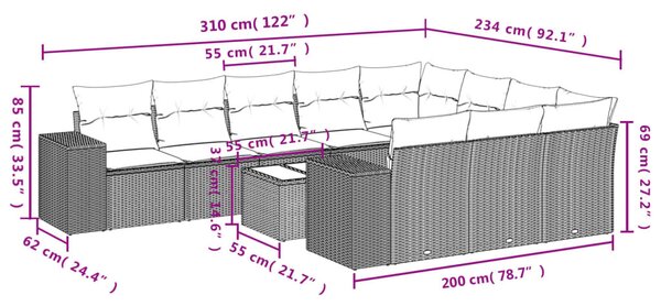 11 részes szürke polyrattan kerti ülőgarnitúra párnákkal