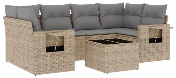 7 részes bézs polyrattan kerti ülőgarnitúra párnákkal