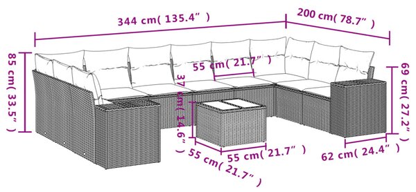 11 részes bézs polyrattan kerti ülőgarnitúra párnákkal
