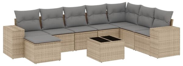 9 részes bézs polyrattan kerti ülőgarnitúra párnákkal