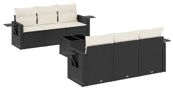 7 részes fekete polyrattan kerti ülőgarnitúra párnával