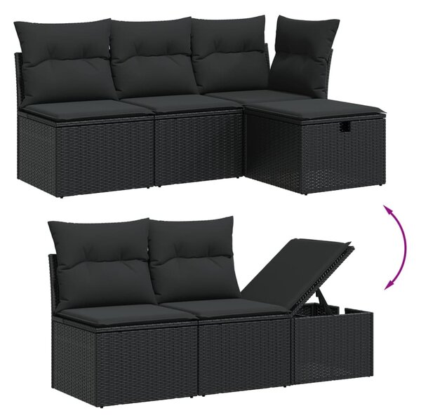 10 részes fekete polyrattan kerti ülőgarnitúra párnákkal