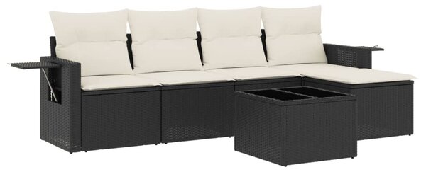6 részes fekete polyrattan kerti ülőgarnitúra párnákkal