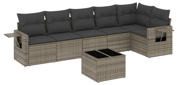 7 részes szürke polyrattan kerti ülőgarnitúra párnákkal