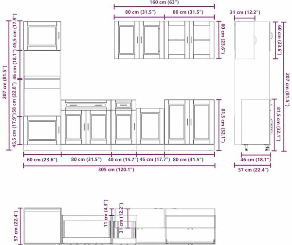 VidaXL 7 darabos konyhaszekrény készlet régi fából készült műfa