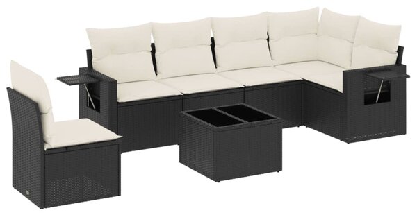 7 részes fekete polyrattan kerti ülőgarnitúra párnával