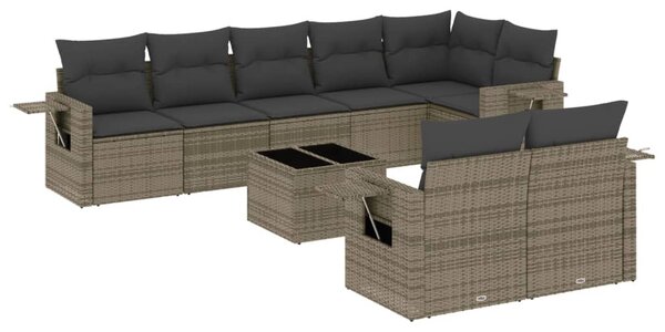 9 részes szürke polyrattan kerti ülőgarnitúra párnákkal