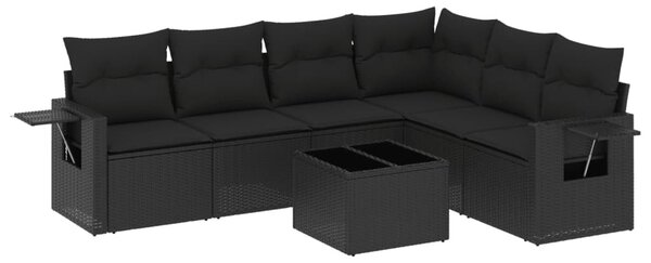7 részes fekete polyrattan kerti ülőgarnitúra párnával