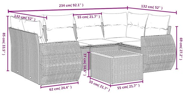 7 részes fekete polyrattan kerti ülőgarnitúra párnával