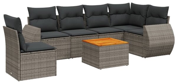 7 részes szürke polyrattan kerti ülőgarnitúra párnákkal