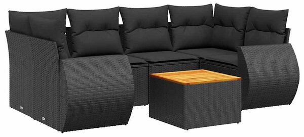 7 részes fekete polyrattan kerti ülőgarnitúra párnával