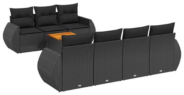 8 részes fekete polyrattan kerti ülőgarnitúra párnákkal