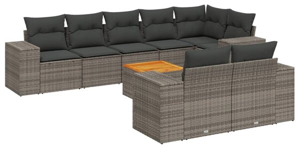 9 részes szürke polyrattan kerti ülőgarnitúra párnákkal