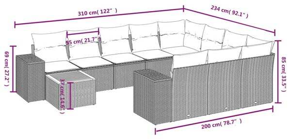 11 részes bézs polyrattan kerti ülőgarnitúra párnákkal