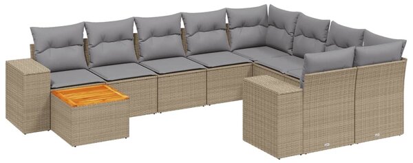 10 részes bézs polyrattan kerti ülőgarnitúra párnával
